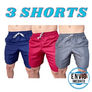 Kit 3 Shorts Masculino Tactel Praia Bermuda Banho Calcao Elastico Academia