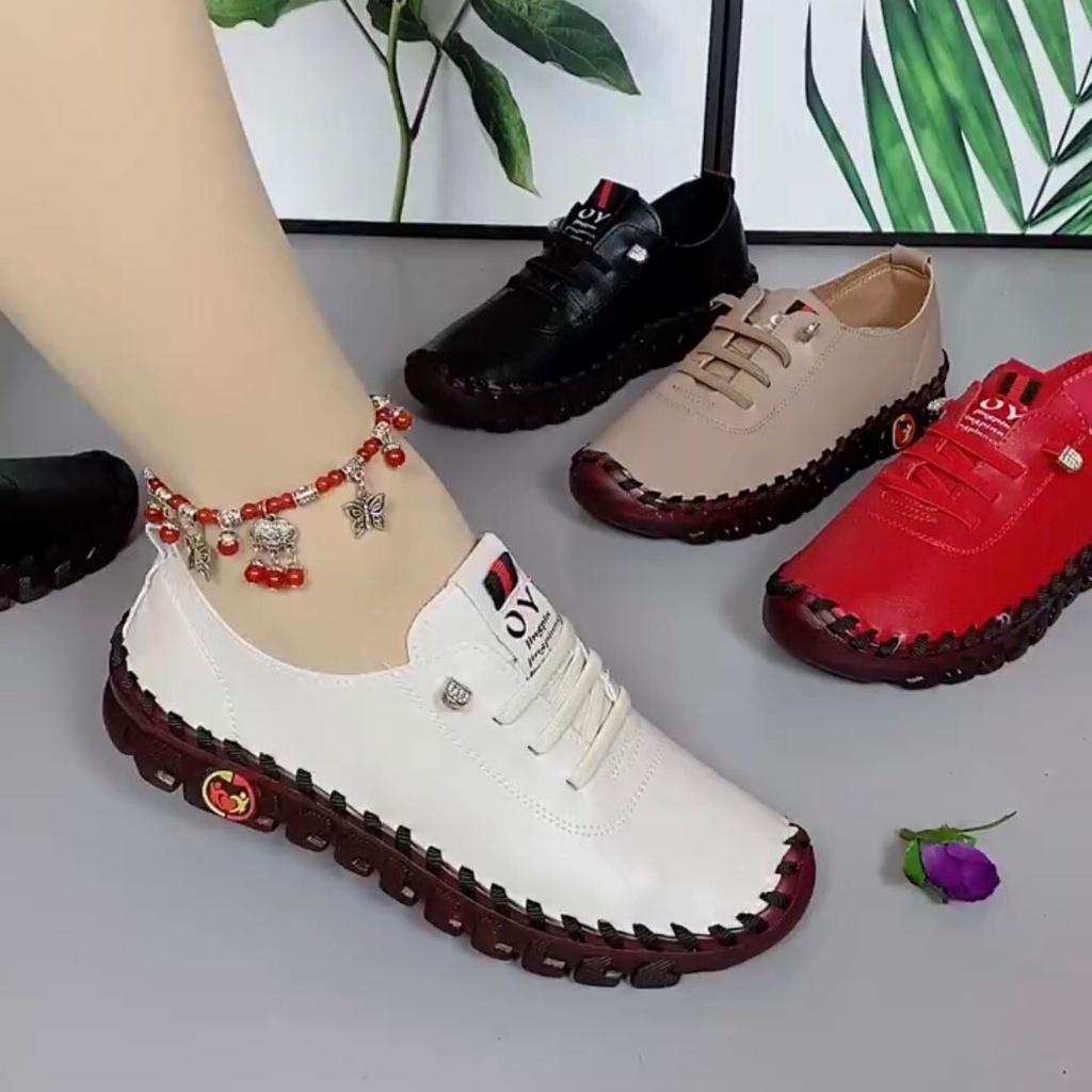 Sapatos ortopédicos de couro macio para mulheres/costurados à mão/sola elástica de tamanho grande 33-41