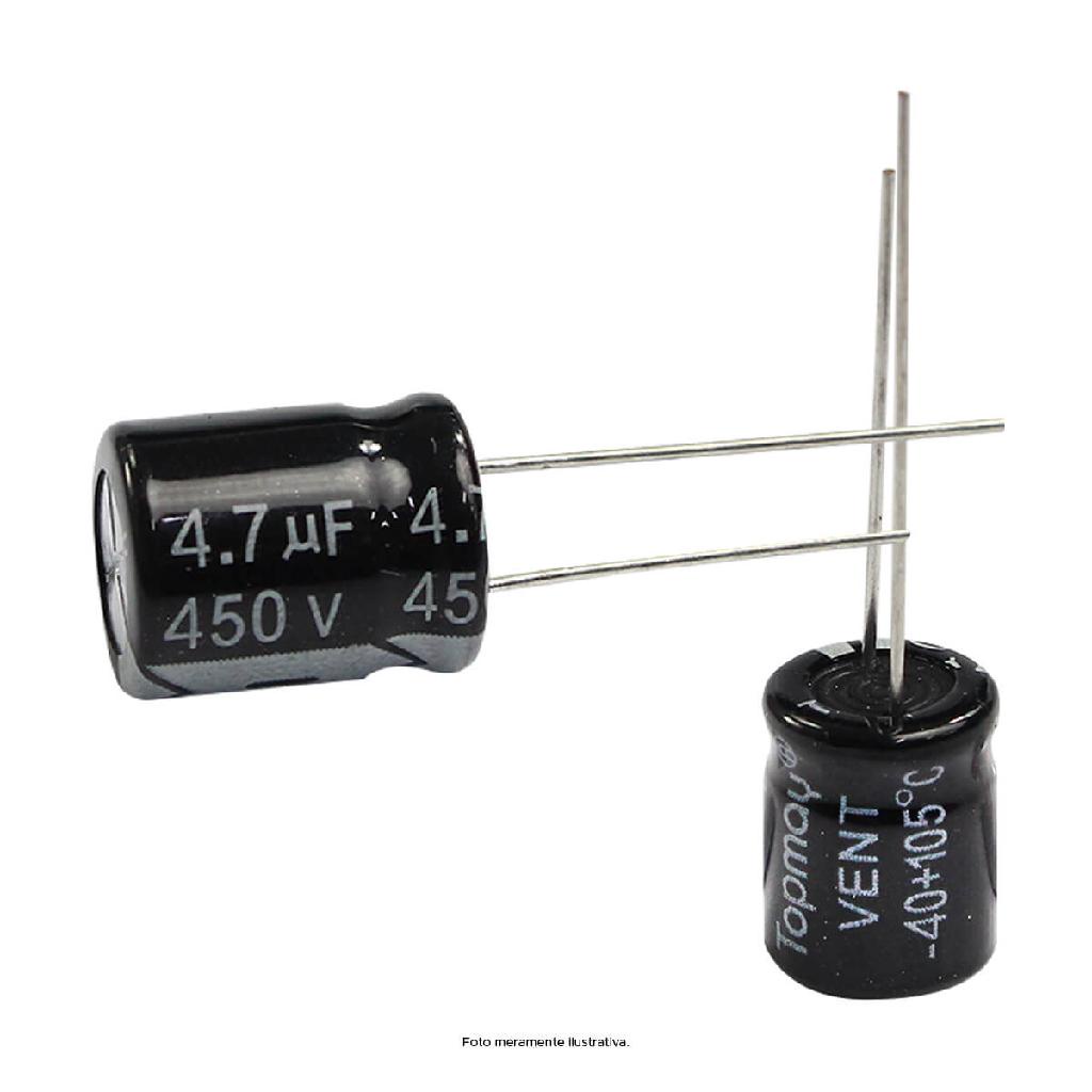 10x Capacitor Eletrolítico 4,7uf x 450v - 105 Graus