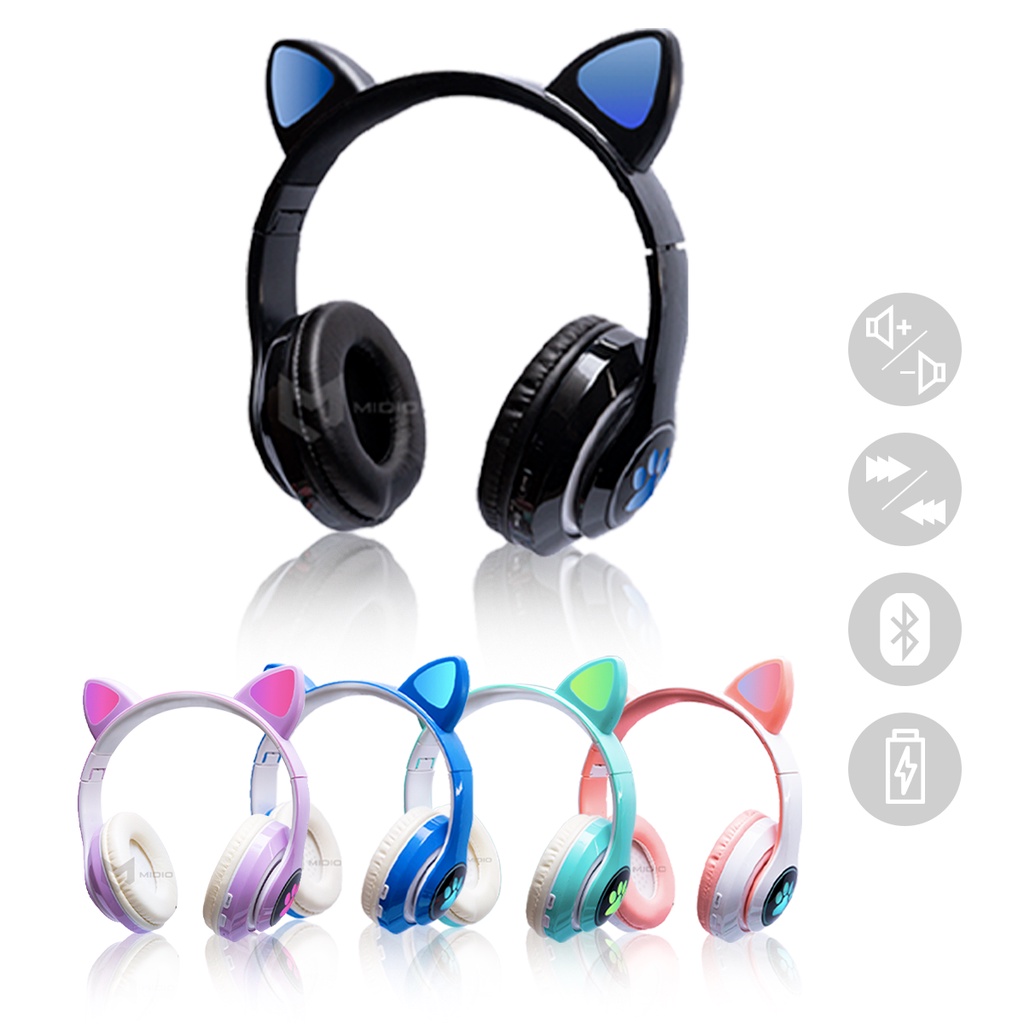 Headset Fone De Ouvido Bluetooth Led Orelha Gato Headphone - E_IDEIAS ONLINE