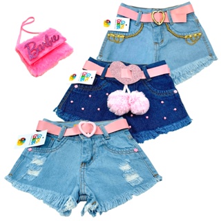 Short Jeans Infantil Feminino Juvenil Menina Com Regulador