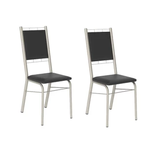 Conjunto 2 Cadeiras 1724 Tubo Prata Napa Preta Carraro