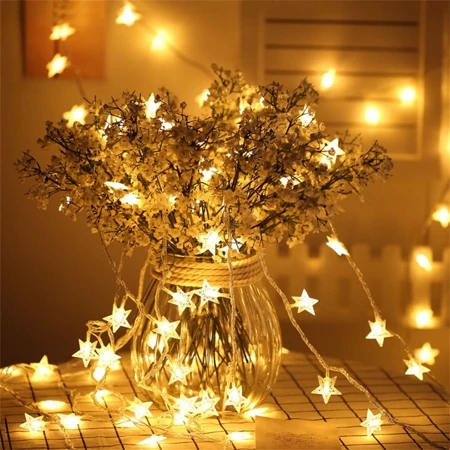 Luminária cordão fio de luz 20 estrelas 4 metros led decoração natal