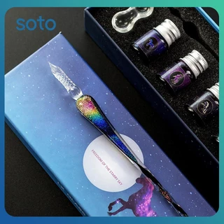 Canetas De Vidro SOTO E Caneta De Mergulho De Caligrafia De Tinta Conjunto 12 Tintas Coloridas Suporte De Caneta De Vidro Caneta De Cristal Para Arte Escrita Desenho Assinaturas