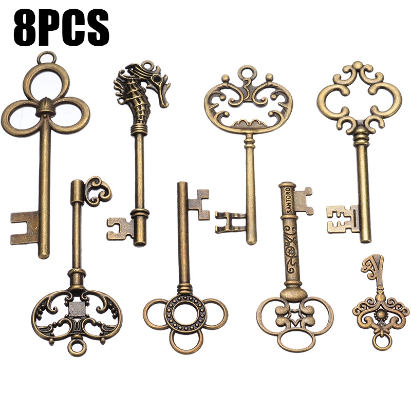 8 Pçs Novas Grandes Chaves De Esqueleto Vintage Antigas Pingente Jóias Artesanato Decoração