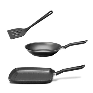 Conjunto Grill + Frigideira Ø18 cm + Espátula Brinox Ebony Preto
