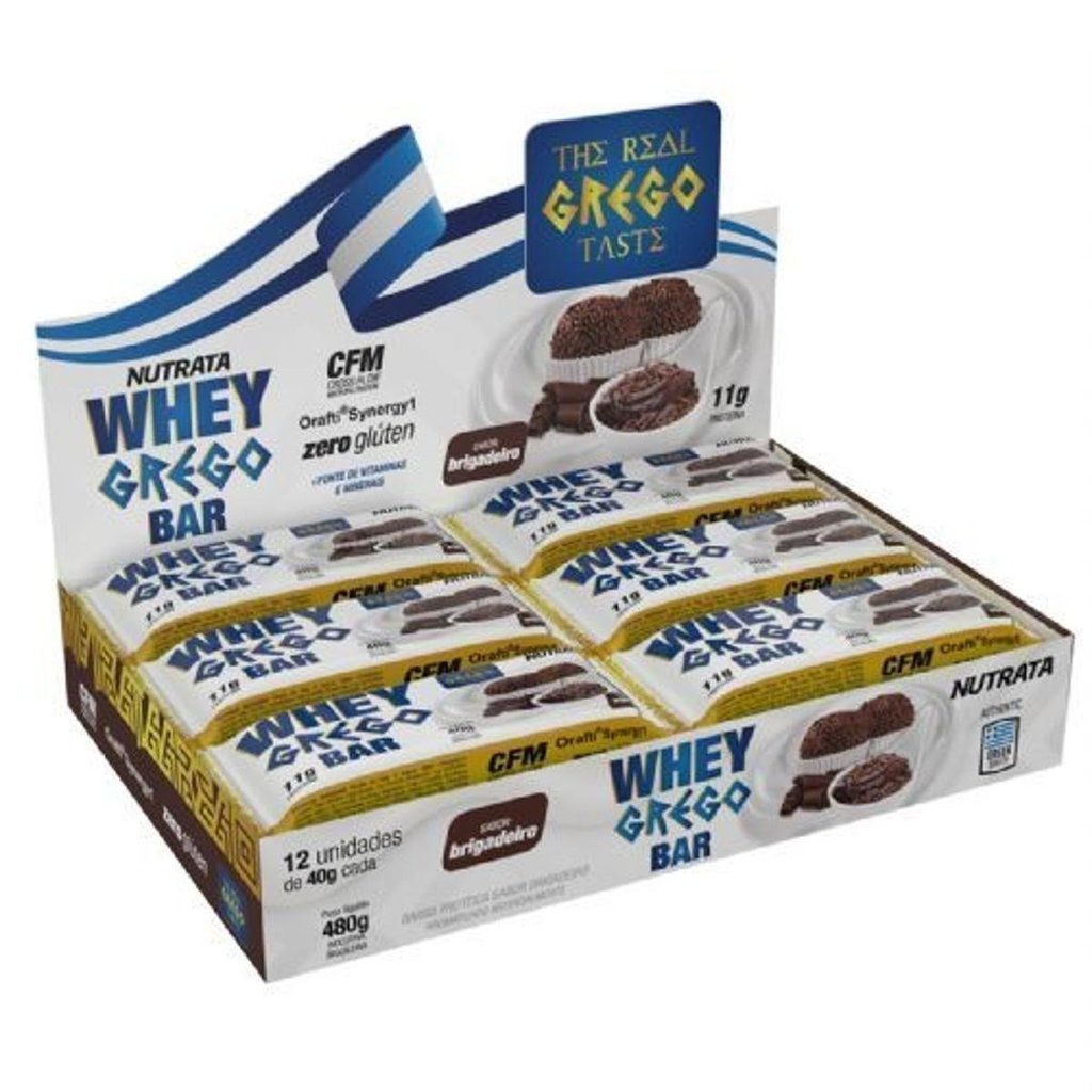 Barra De Proteína Whey Grego Brigadeiro 40g Com 12un Nutrata