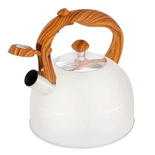 Chaleira Wood Bege Aço Inoxidável 2,5L Com Apito Alça Baquelite Madeira 7716 - Mor