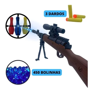 Fuzil De Brinquedo Sniper Lança Bolinhas De Gel E Dardos - Marrom-escuro