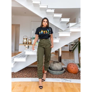 Calça jeans jogger verde militar-BL341