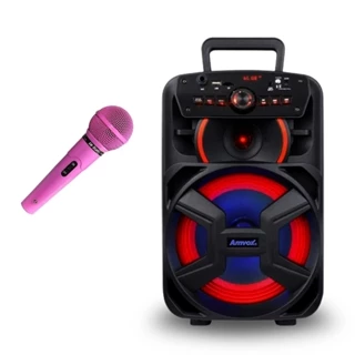 Kit Caixa De Som Amvox ACA 221 GIGANTE II + Microfone Com Fio Rosa Profissional MC-200 P10 Leson