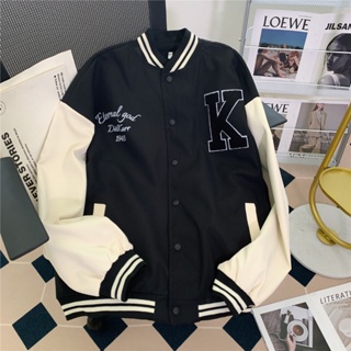 Primavera E Outono Coreano Versátil De Beisebol Uniforme Preto Solto Casual Emenda Casaco De Manga Longa Fino