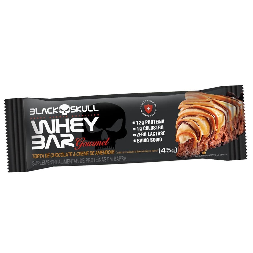 Whey Bar Gourmet – 1 Unidade 45g Torta de Chocolate e Creme de Amendoim – Black Skull