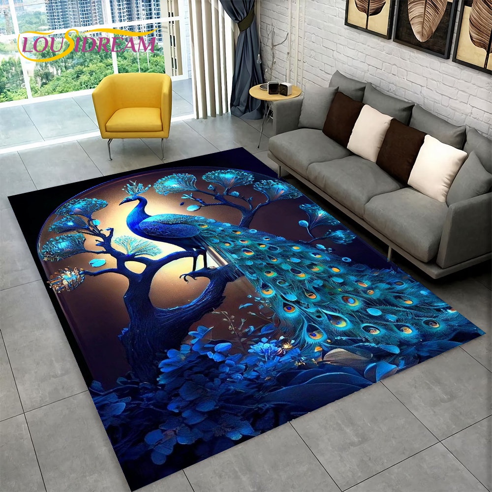 3d Tapete de Área Animal Pavão Requintado, Tapete Doméstico Carpete Sala de Estar Sofá Porta Decoração de Cozinha, Tapete antiderrapante