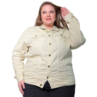 Jaqueta Feminina Plus Size Jeans Sarja Manga Longa Coloridas