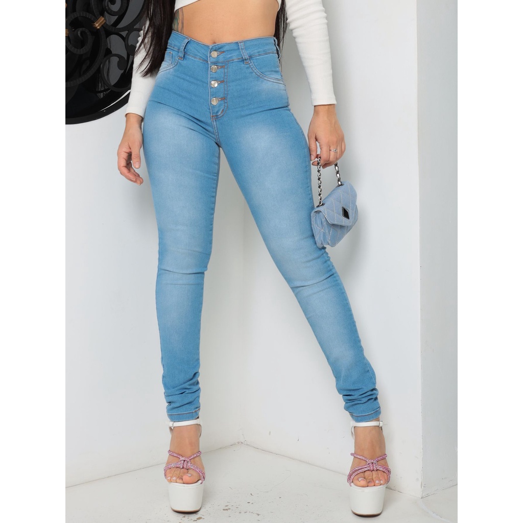 Cintura Alta CalÇa Jeans Com BotÃµes Na Frente Calça Jeans Reta