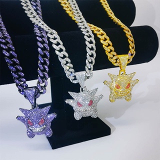 2023 Novo Corrente Cravejada Corrente Cubana De Tendência Com Pingente Geng Fantasma Em Forma De Desenho Animado Prata Metal Hip Hop Colar Corrente