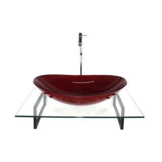 KIT CUBA DE VIDRO OVAL VERMELHO FERRARI COM TAMPO 60CM INCOLOR E SUPORTE TORNEIRA VALVULA