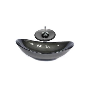 CUBA DE VIDRO OVAL 55CM GRAFITE VALVULA TORNEIRA CASCATA