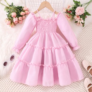 【 Ready Stock 】 Dress Para Meninas 2-8 Anos Terno De Verão De Outono Vestidos De Princesa De Manga Longa Vestido De Festa De Aniversário De Borboleta