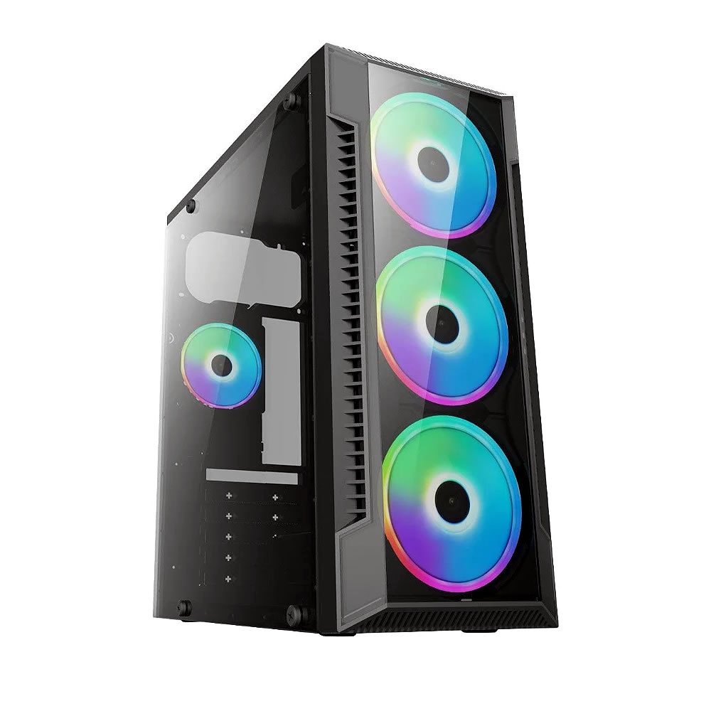 Gabinete Gamer Gamemax Panda, Mid Tower, Vidro Temperado, Black, Sem Fonte,  Com 1 Fan