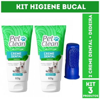 Kit 2 Creme Dental Pet Clean + Dedeira para Cães e Gatos