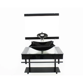 GABINETE DE VIDRO 60CM APX COM CUBA RETANGULAR CHANFRADA PRETO