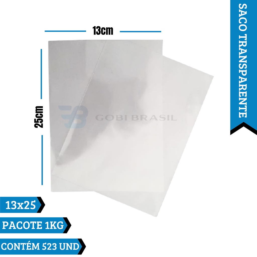 SACO PLASTICO TRANSPARENTE 13X25 REFORÇADO CRISTAL EMBALAGEM