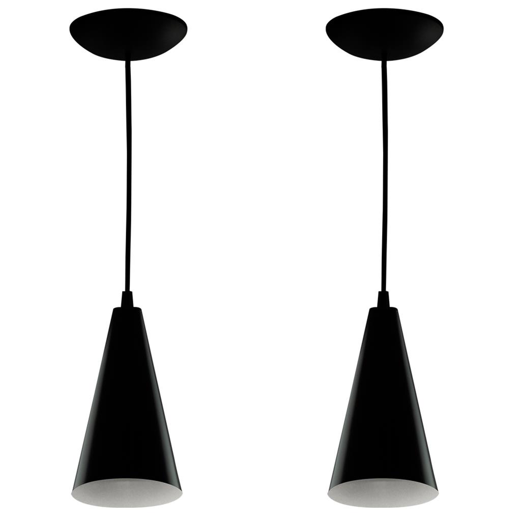 Kit 2 Pendentes Cone Lowcost Aluminio Decoracao Preto