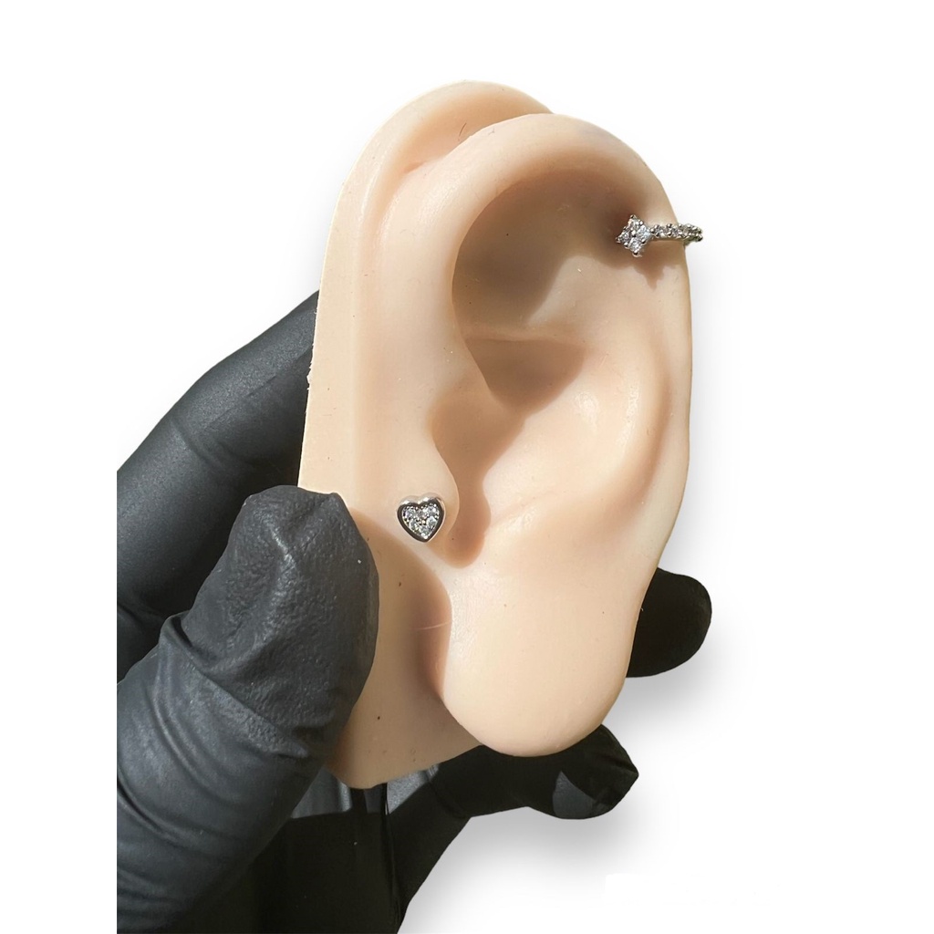 Piercing Microbell Aço Cirúrgico PVD Coração Cravejado Zircônia Helix, Flat, Conch, Tragus, Lóbulo e Outros
