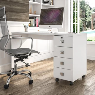Escrivaninha Para Computador Office Em Mdp 25mm Com 4 Gavetas Dubai Branco Brilhante Lukaliam Moveis