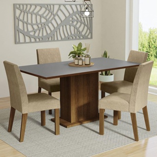 Conjunto Sala de Jantar Mesa Tampo de Madeira 4 Cadeiras Rustic/Cinza/Imperial Keila Madesa