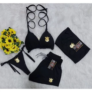 Conjunto Biquíni + Short + Cropped em Oferta na Shopee