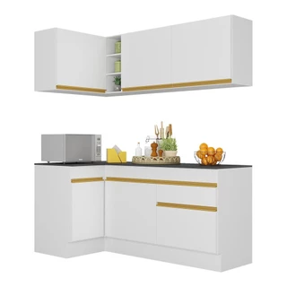 Cozinha Compacta de Canto com Rodapé Veneza Multimóveis MP2092 com Armário e Balcão Branca