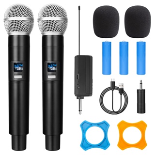 Microfones Sem Fio Duplo Profissional Dinâmico Recarregável Uhf 2 Canais Portátil Microfone Para Karaoke Show Meeting