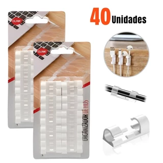 KIt 40 Fixa Passa Fio Autoadesivo Organizador Plástico p/Fios e Cabos