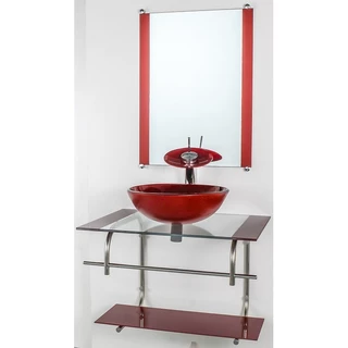 GABINETE DE VIDRO PARA BANHEIRO INOX 60CM CUBA REDONDA VERMELHO CEREJA
