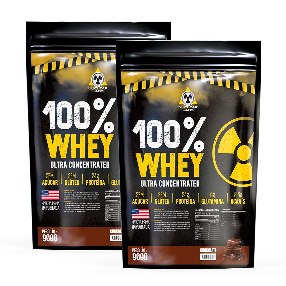 2x Whey Protein 100% Ultra Concentrado (1,8 Kilos) Chocolate