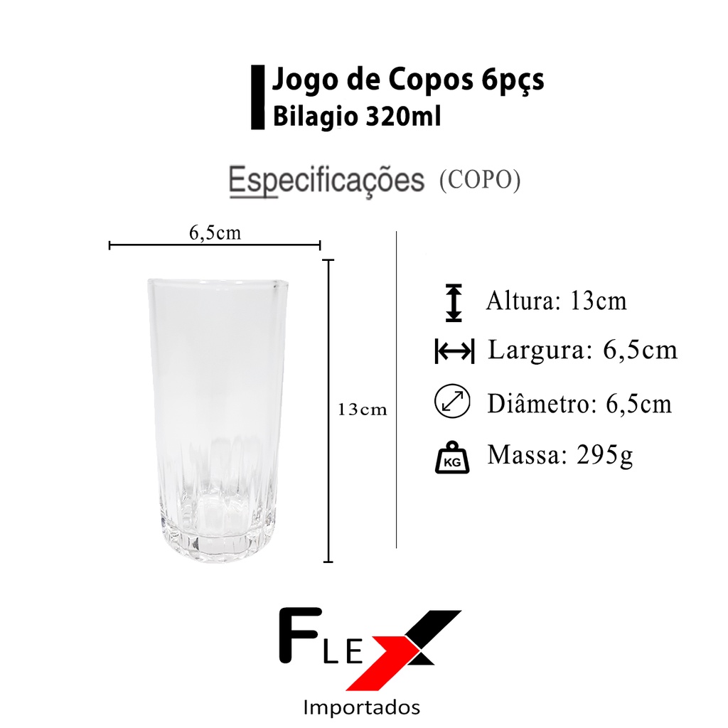 Jogo 6 Copo Vidro 320ml Bilagio Cerveja Drink Suco Premium - Grande Mix  Nacionais e Importados