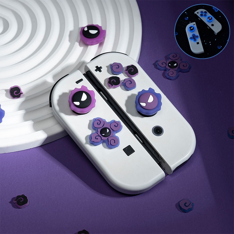 Tampas de botão D-Pad cruzadas Luminous Silicone Thumb Grips Set, botões de tecla ABXY Adesivo Tampas de joystick compatíveis com Nintendo Switch/OLED - Gengar
