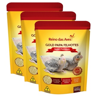 Gold Papa Para Filhotes 400g Refil KIT 3un + 1un Seringa - Reino Das Aves