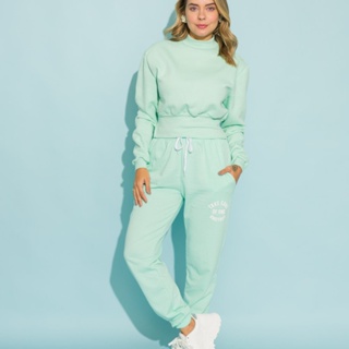 Blusa Moletom Peluciado Cropped Luna Verde Menta