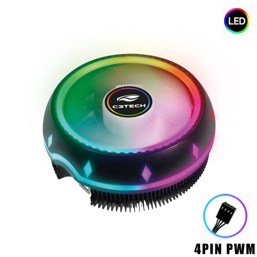 CPU Cooler Gamer Universal Led RGB Fan 90mm Processador AMD e Intel FC-L20RGB C3Tech