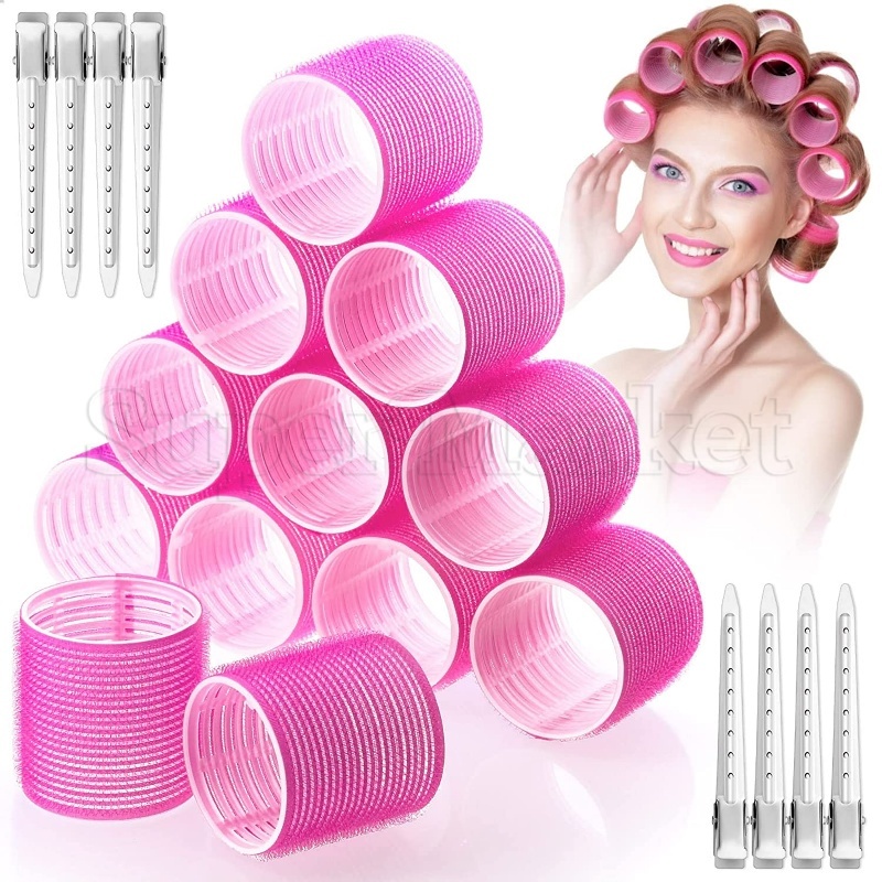 Modeladores Jumbo Hair Volume Cabelos Encaracolados/Sem Calor Enroladores Gancho & Laço Auto-Adesivo Ferramentas De Modelagem/Rolos De Cabelo Grip Com Clipes /