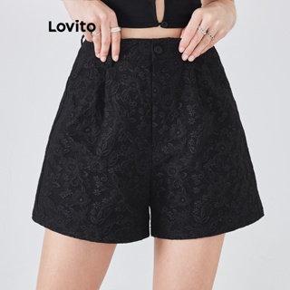 Lovito Shorts Boho Floral em Formato de Saia A com Zíper para Mulheres L54ED078 (Preto)