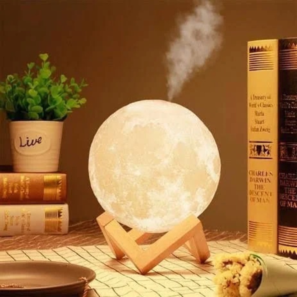 Luminária Lua Cheia Umidificador Quarto Abajur 3D Led Touch LUA