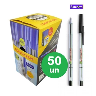 Kit 50 caneta compactor 07 Preta esferografica Escrita Fina OU Kit 25 canetas Compactor 0.7 Preta