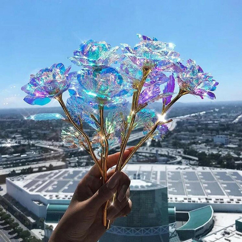 [Em Estoque Loja] 5pcs Galaxy Artificial Rose Flower Golden Foil Simulation Bouquet Dia Dos Namorados Aniversário Decoração Presente