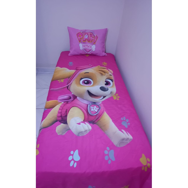 Lençol Cobre Leito Solteiro + Fronha Patrulha canina Pink