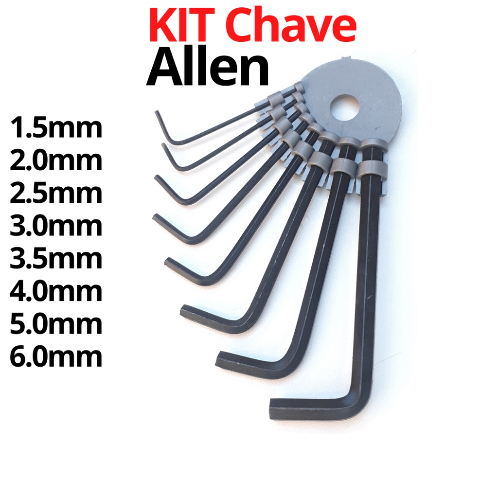 Chave Allen Jogo Chaves 1,5 - 2 - 2,5 - 3 - 3,5 - 4 - 5 - 6mm Kit Chave allen alem Jogo allen 8 chaves Alien Ali